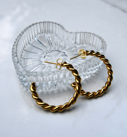 Twist Open Hoop Earrings, Gold Plated